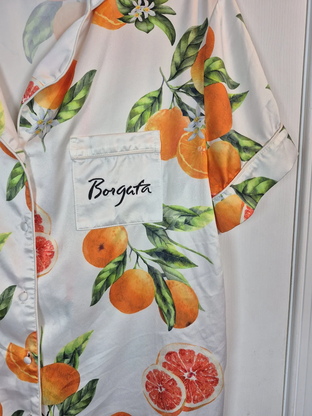 Borgata by Averie Satin Orange Citrus Print Pajama Set XL Fruitcore Loungewear